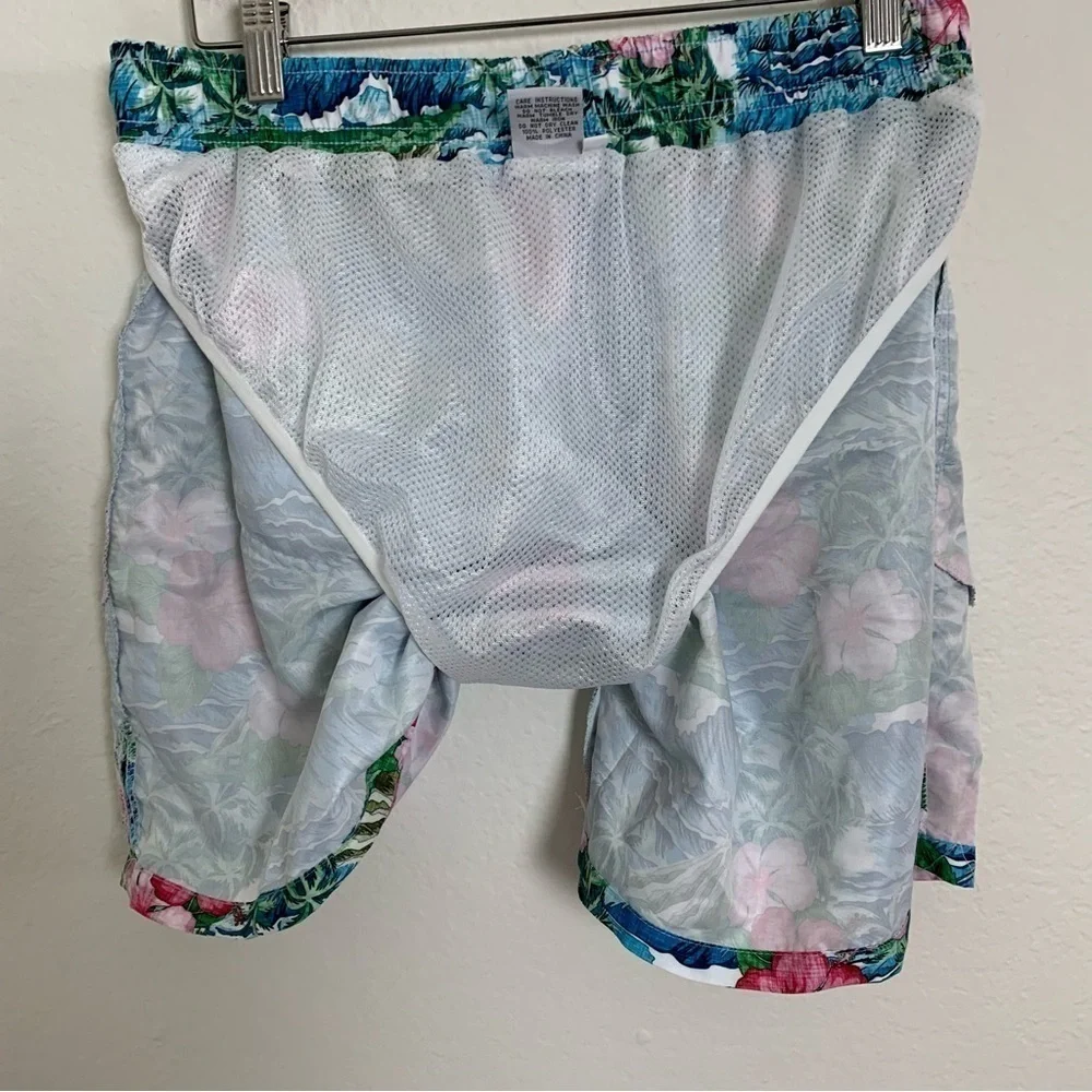 Franks Swim Trunks Mesh Lined Men’s M Pockets Boardshorts Logo Hibiscus Aloha